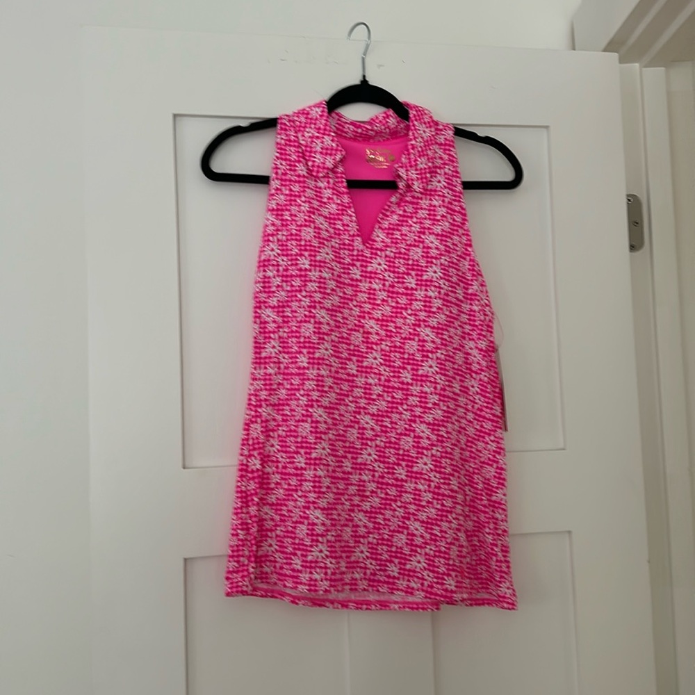 Lilly Pulitzer Lakelyn Bra Polo -size M in Aura Pink Check You Out